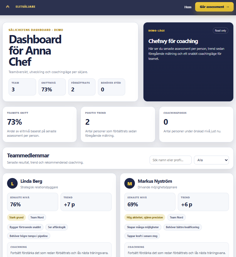 Demo dashboard för säljchefer